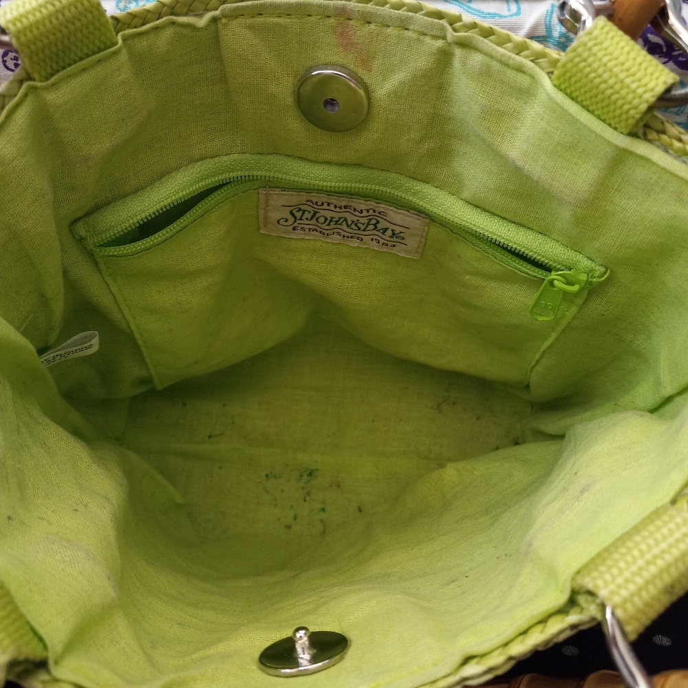 Vintage Y2K Lime Green Straw & Bamboo Handbag - Picture 4 of 8